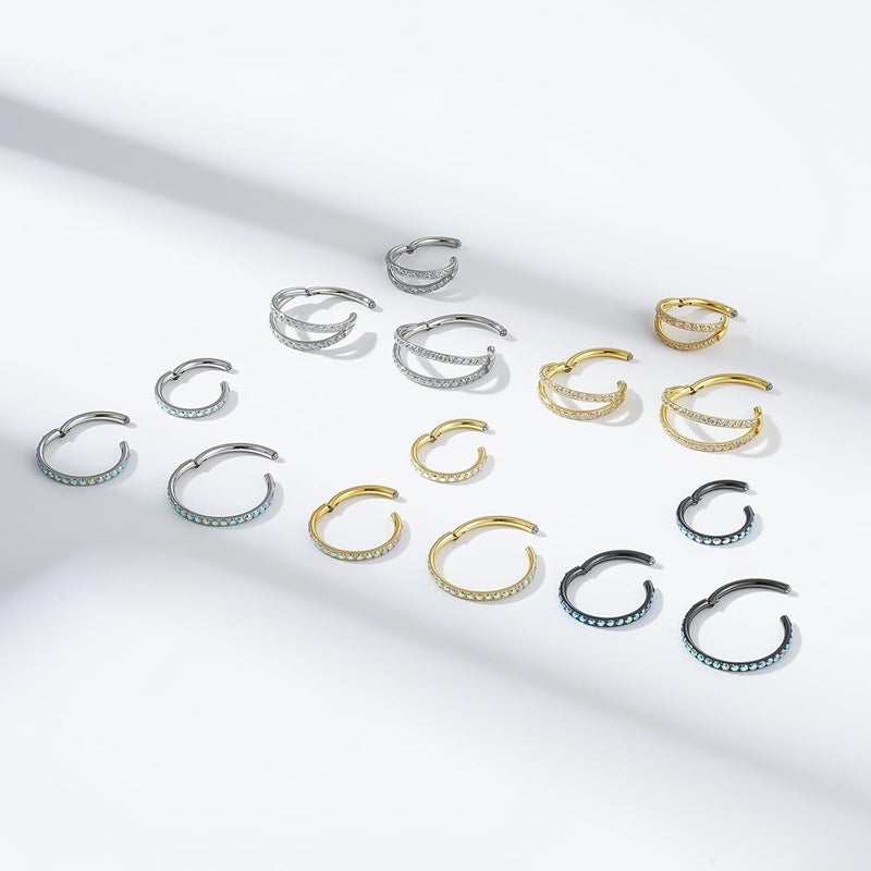 TOMIDES 16G Titanium Cartilage Earring Hoop for Conch Helix Tragus 8mm 10mm 12mm Hypoallergenic Hinged Clicker Nose Rings Septum Piercing Jewelry for Women Men - Image 4